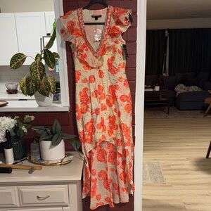 Boston Proper High Low Dress in Red and Orange Floral